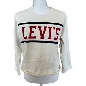 Levi's Cropped Sweatshirt Women's Size Large 100% Cotton Logo Raw Hem Boxy